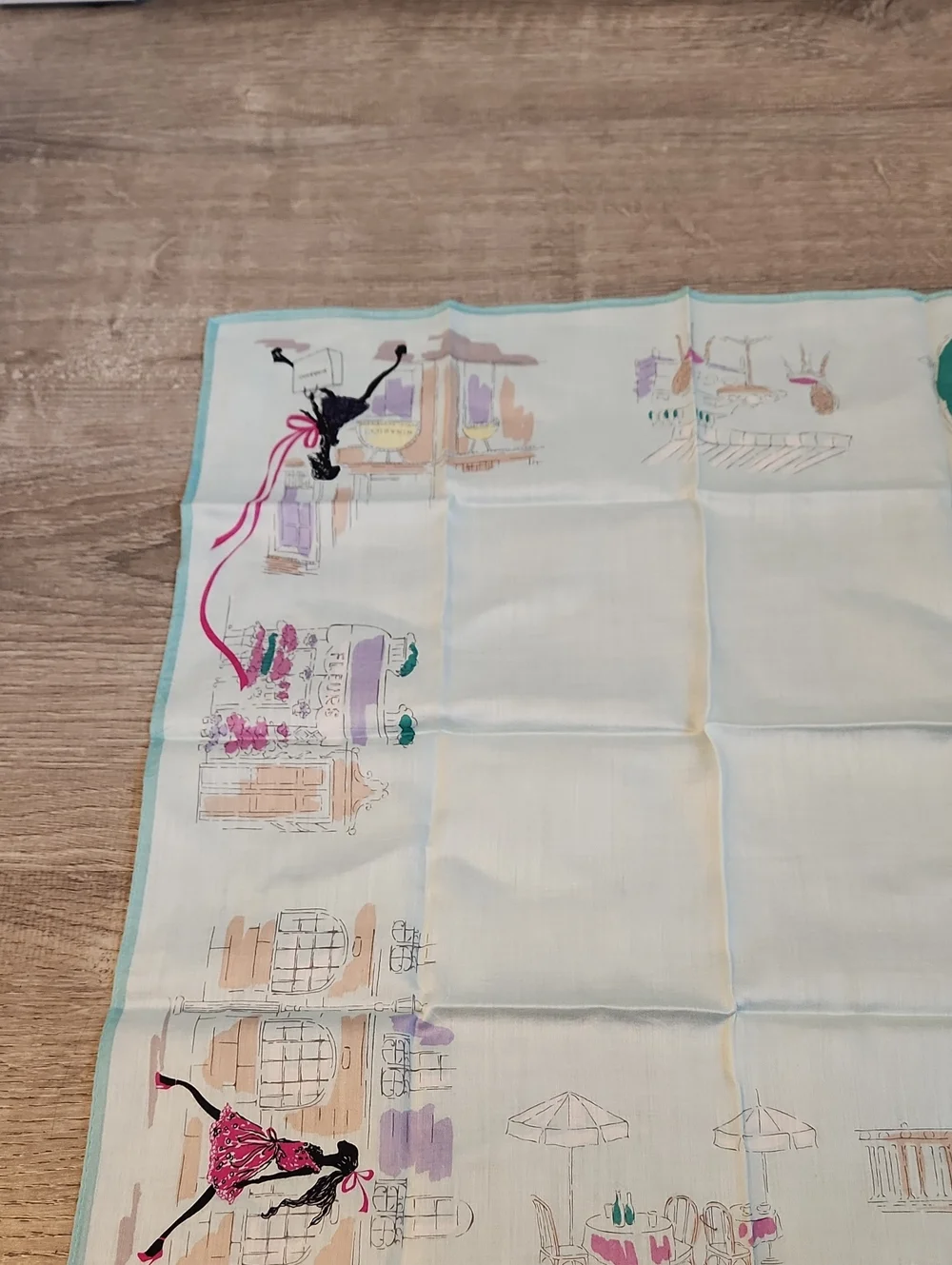 Nina Ricci Cotton Handkerchif with Pink & Aqua Fashion Illustration - Picture 4 of 5
